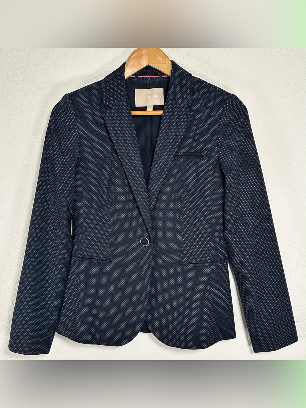 Banana Republic Navy Microdot Single-Button Blazer